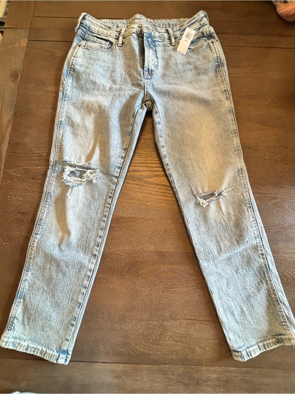 Old Navy Light Wash Slim Straight Jeans with Knee Tears